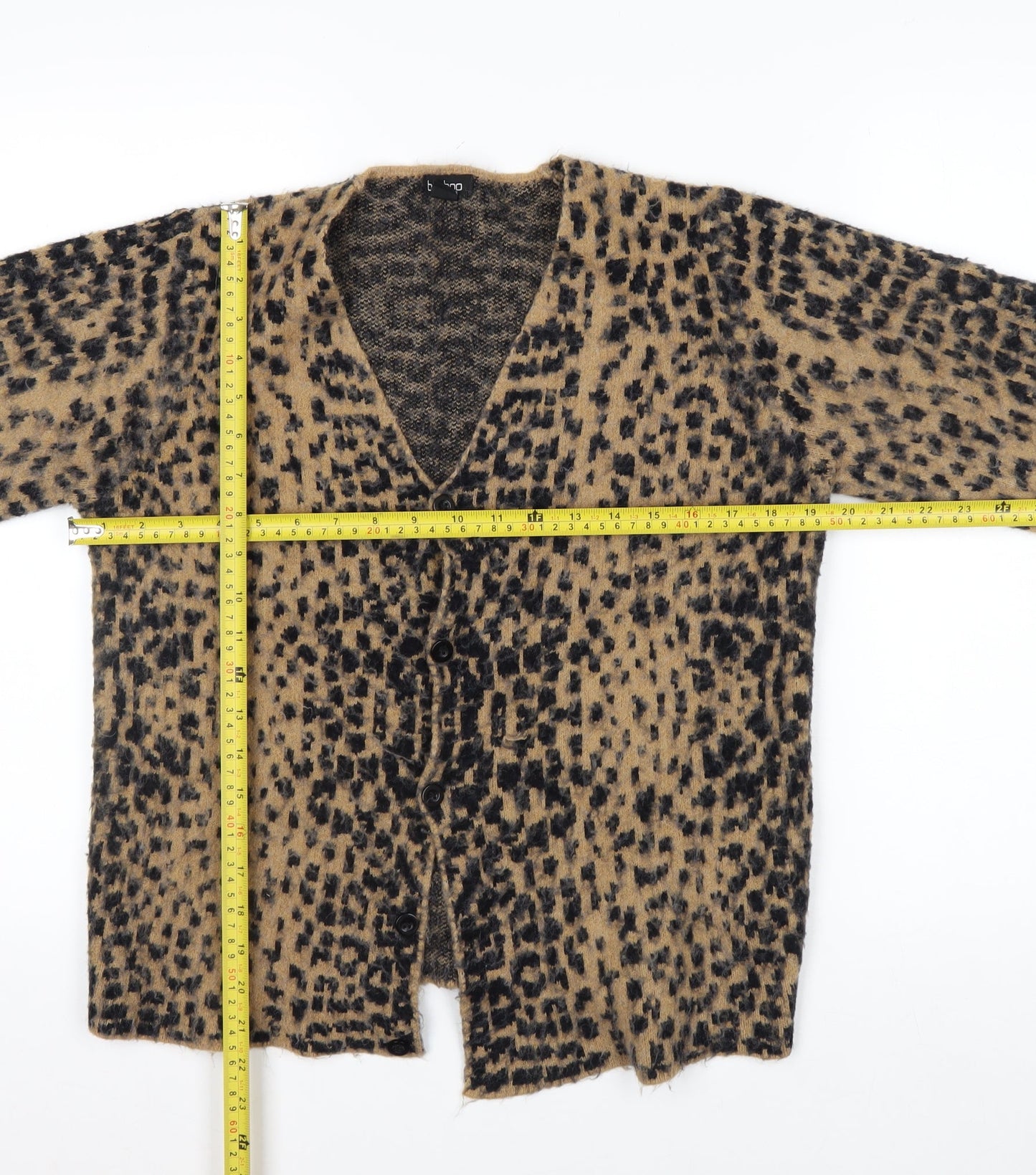 Boohoo Women’s Beige Leopard Print V-Neck Long Sleeve Cardigan L