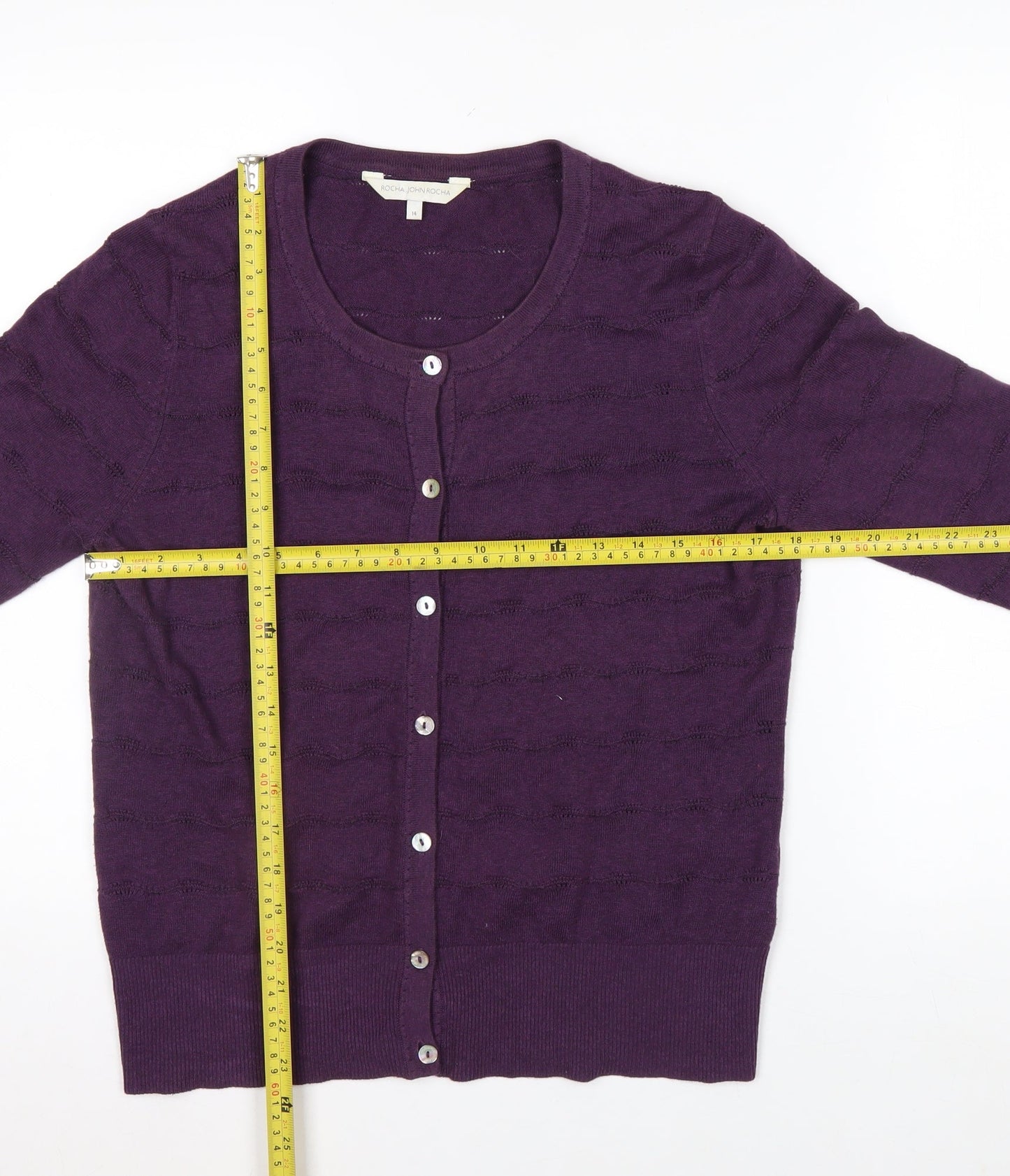 John Rocha Women Purple Cotton Knit Cardigan Size 14