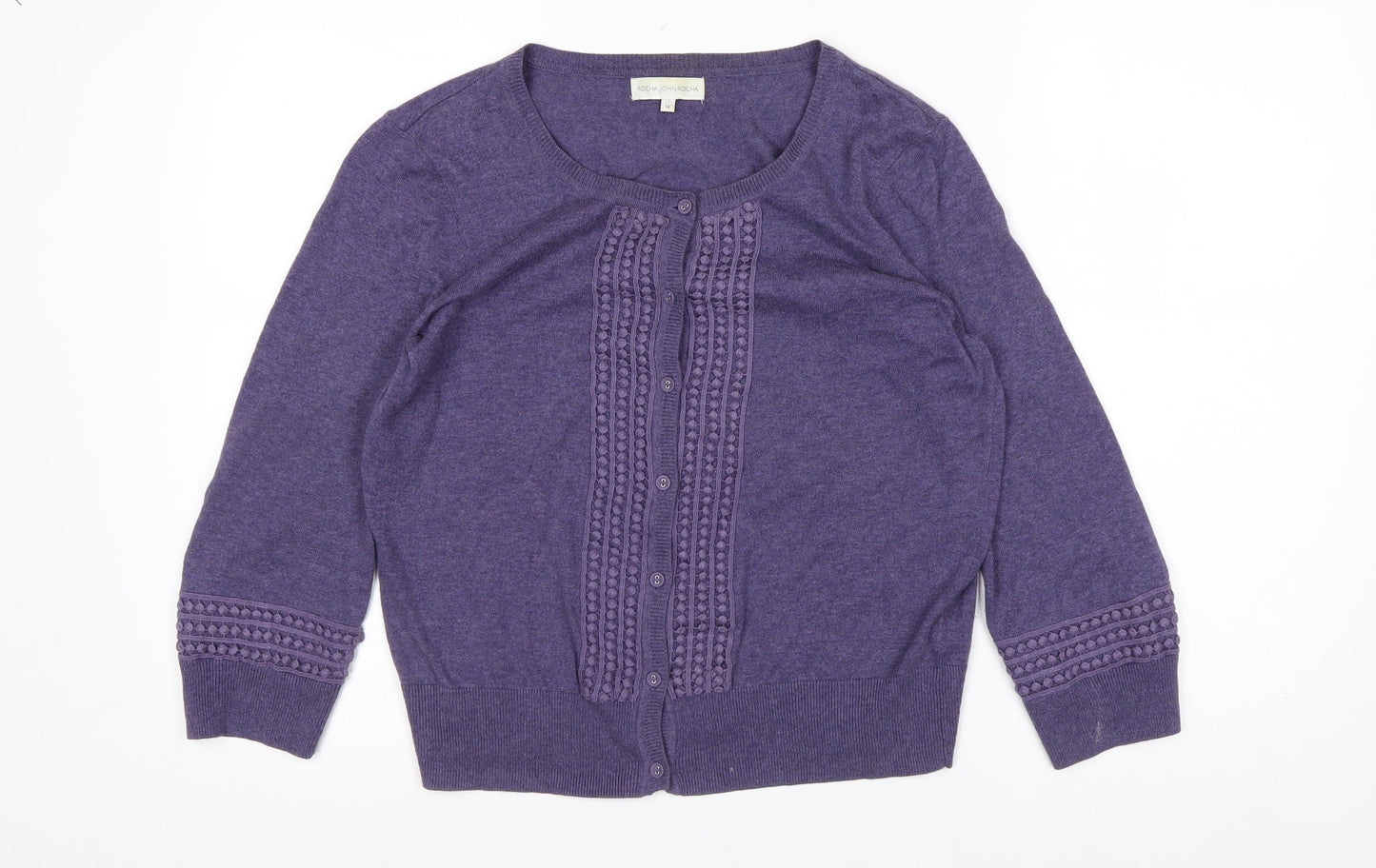 Rocha John Rocha Women Purple Cotton 3/4 Sleeve Cardigan Size 14