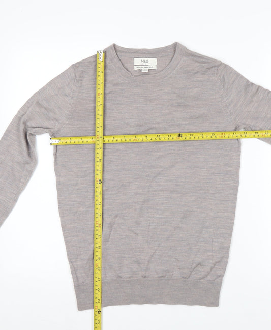 Marks and Spencer Mens Beige Merino Wool Crew Neck Jumper M