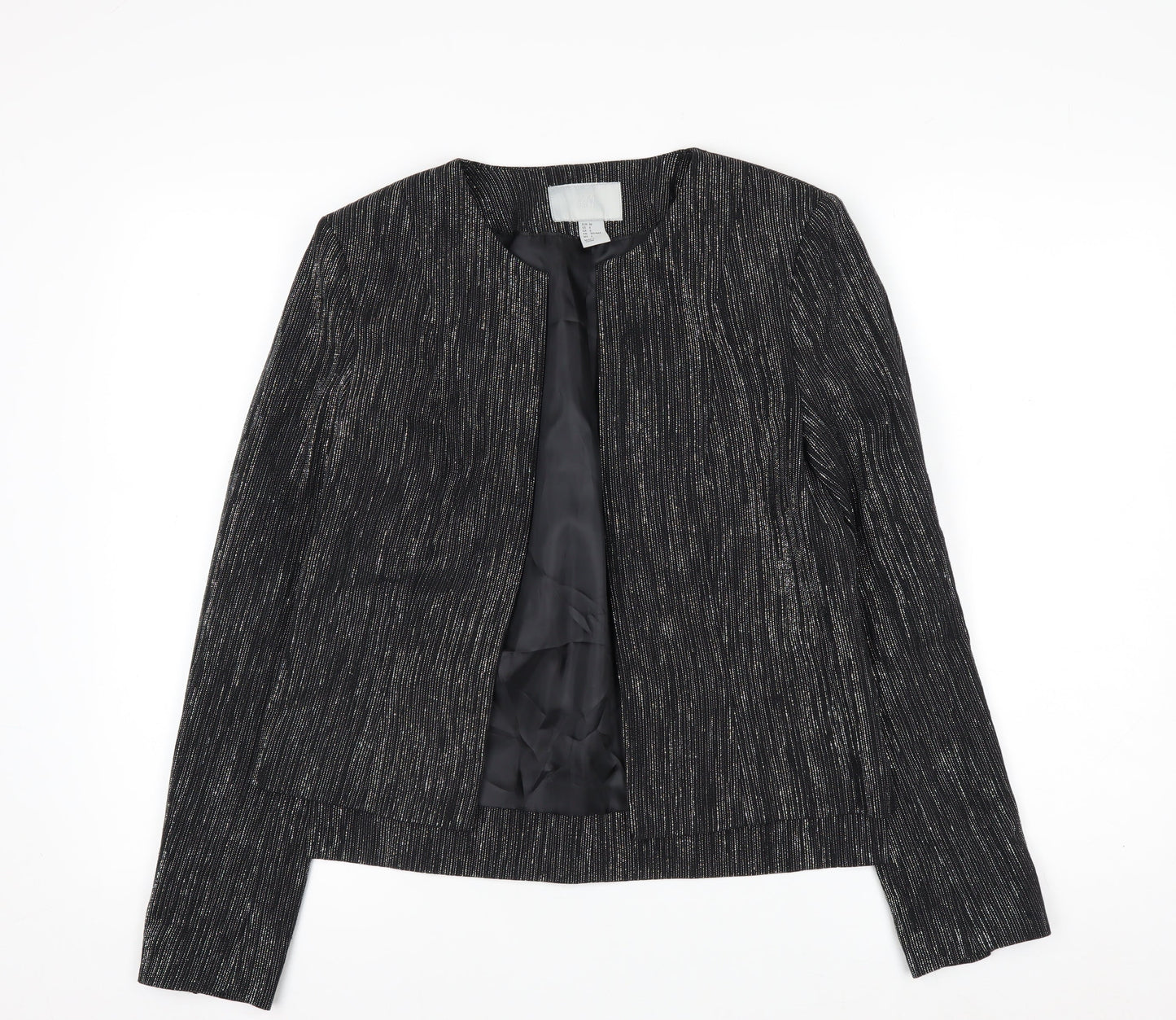 H&M Women's Black Metallic Striped Tuxedo Blazer Size 8