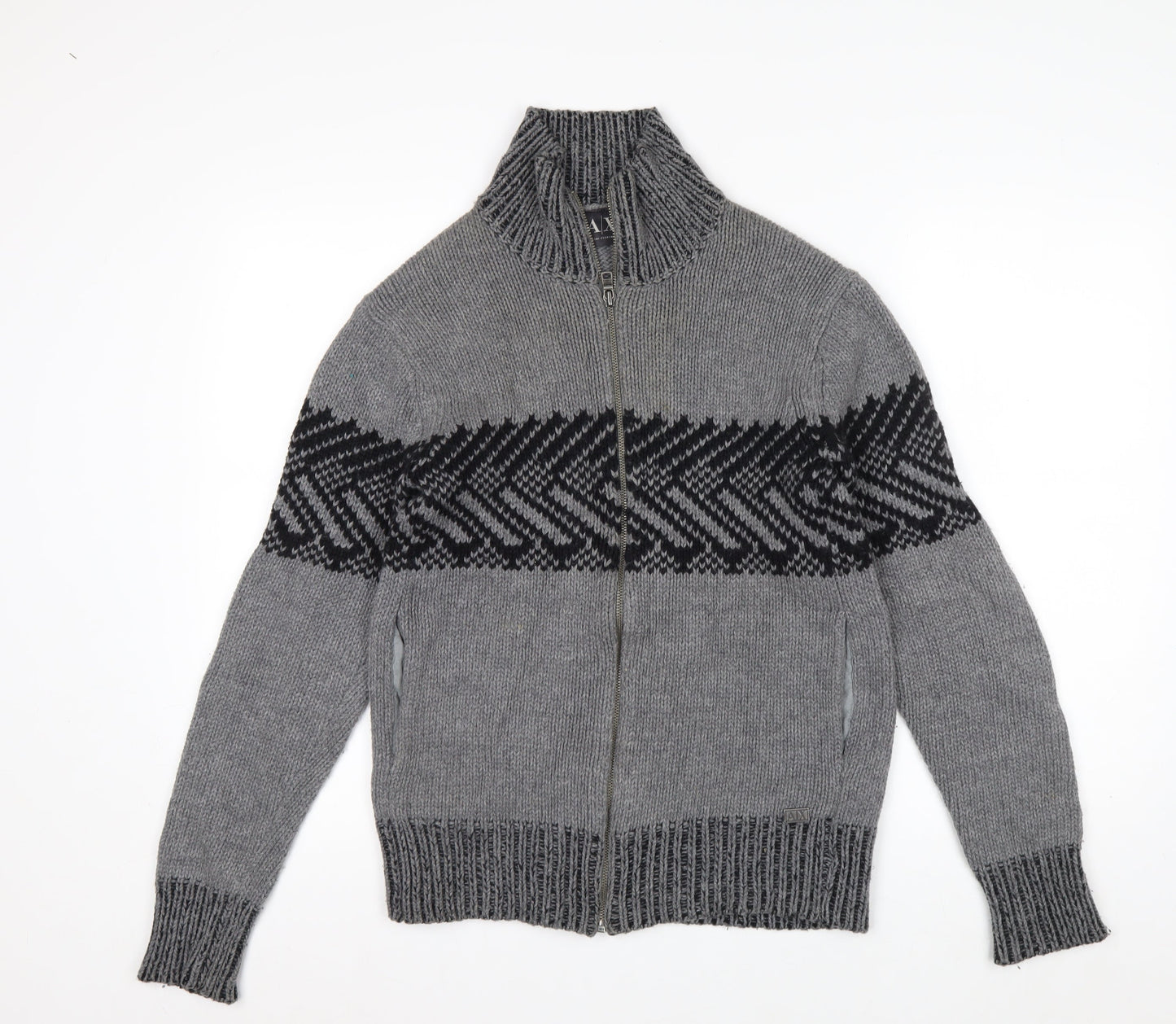 Armani Exchange Men's Grey Full Zip Chunky Knit Jumper Size S