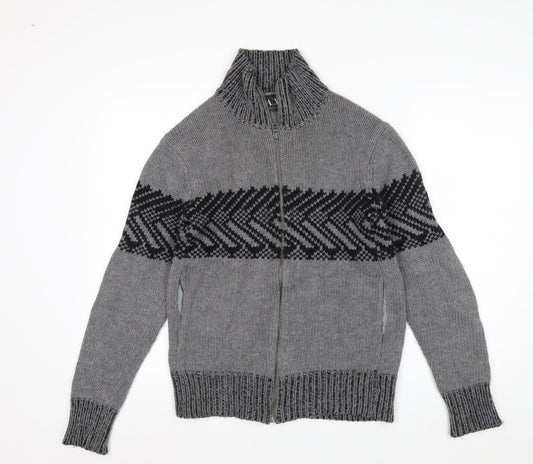 Armani Exchange Men's Grey Full Zip Chunky Knit Jumper Size S