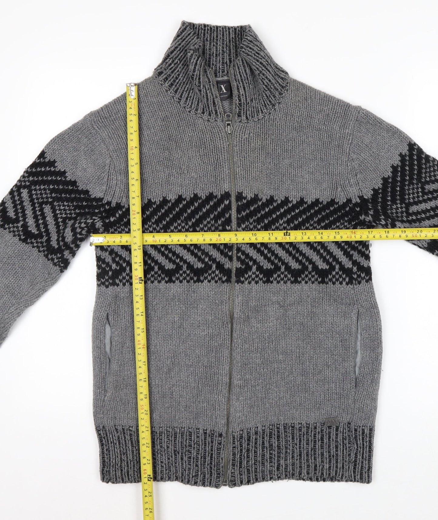 Armani Exchange Men's Grey Full Zip Chunky Knit Jumper Size S