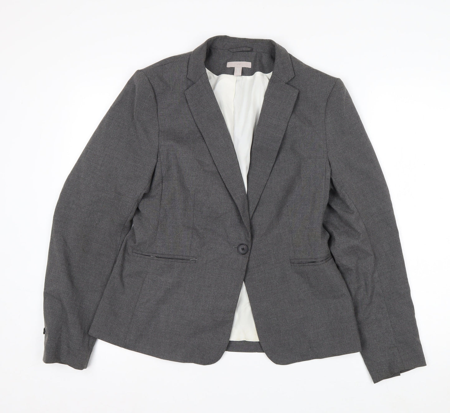 H&M Women Grey Single-Breasted Blazer Size 12 Classic Fit