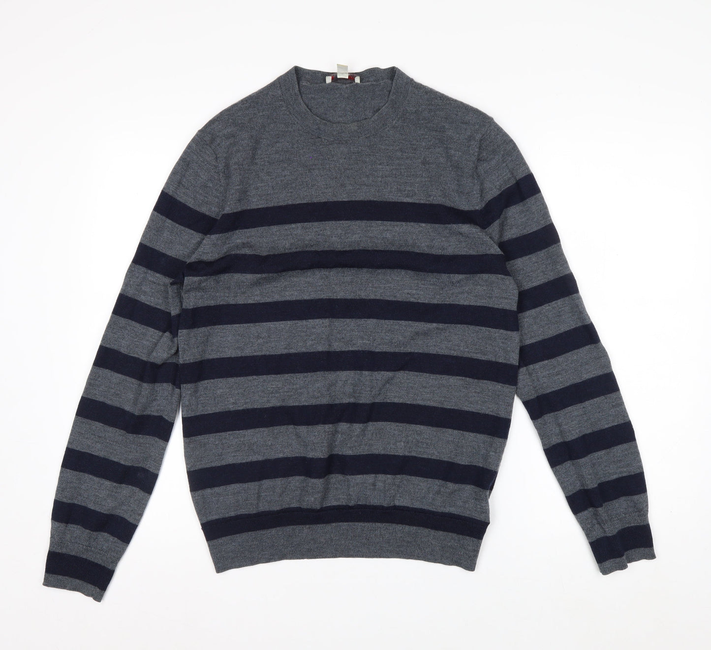 Gap Men's Grey Striped Merino Wool Pullover Jumper M
