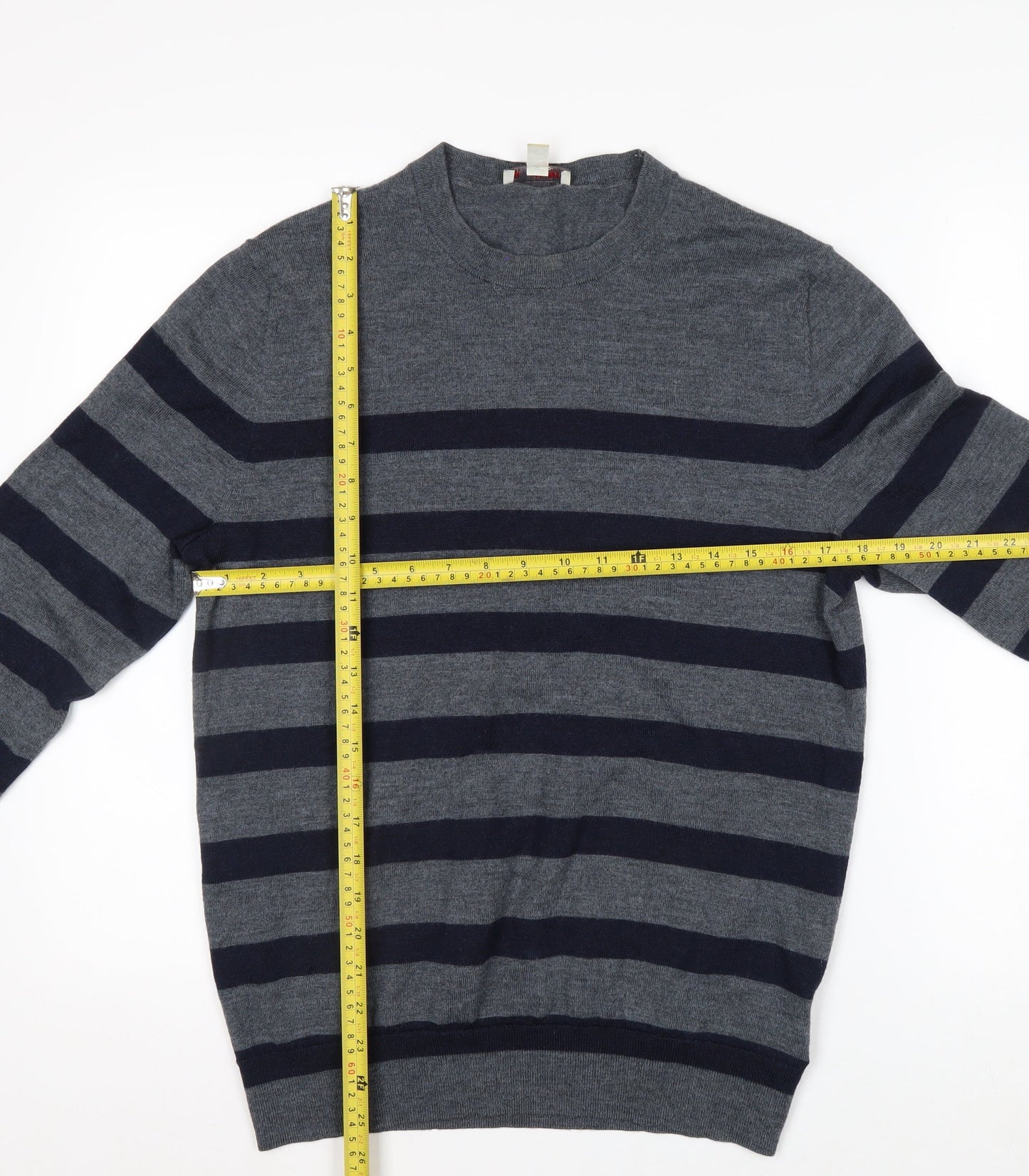 Gap Men's Grey Striped Merino Wool Pullover Jumper M
