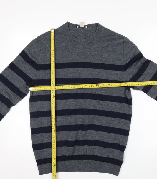 Gap Men's Grey Striped Merino Wool Pullover Jumper M