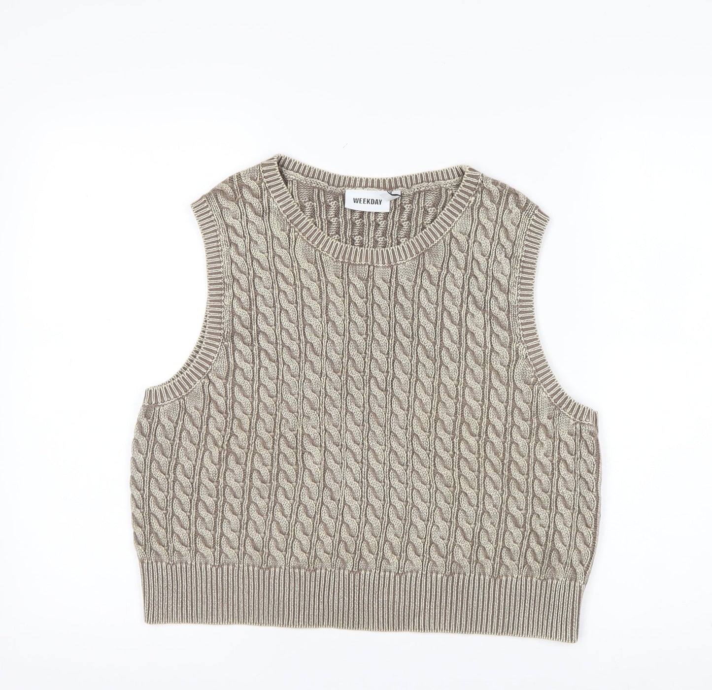 Weekday Women’s Beige Cable Knit Cropped Cotton Sleeveless Tank Top M