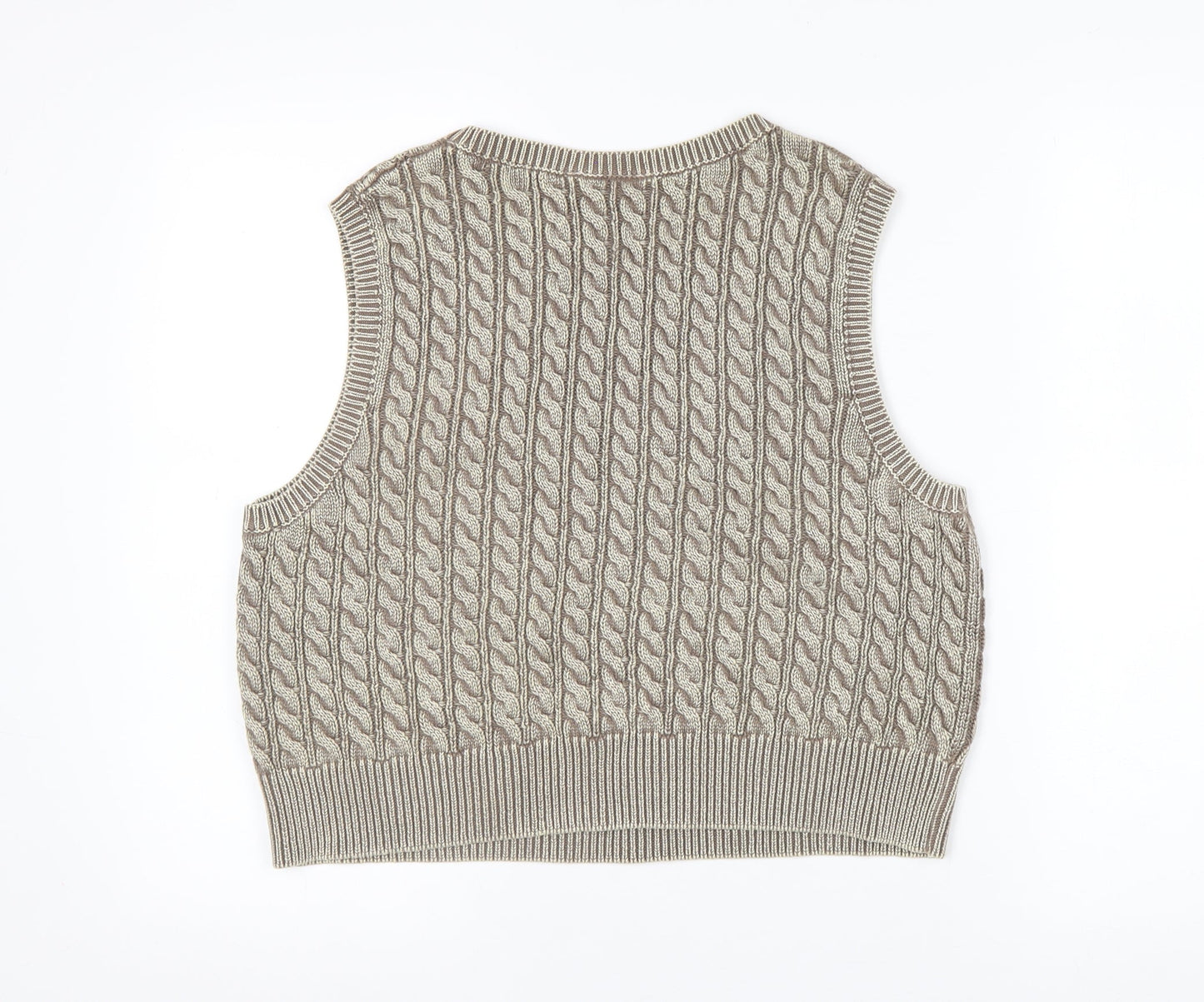 Weekday Women’s Beige Cable Knit Cropped Cotton Sleeveless Tank Top M