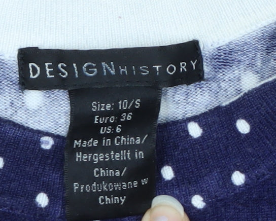 Design History Womens Blue Polka Dot Jumper Size 10 Crew Neck Knit
