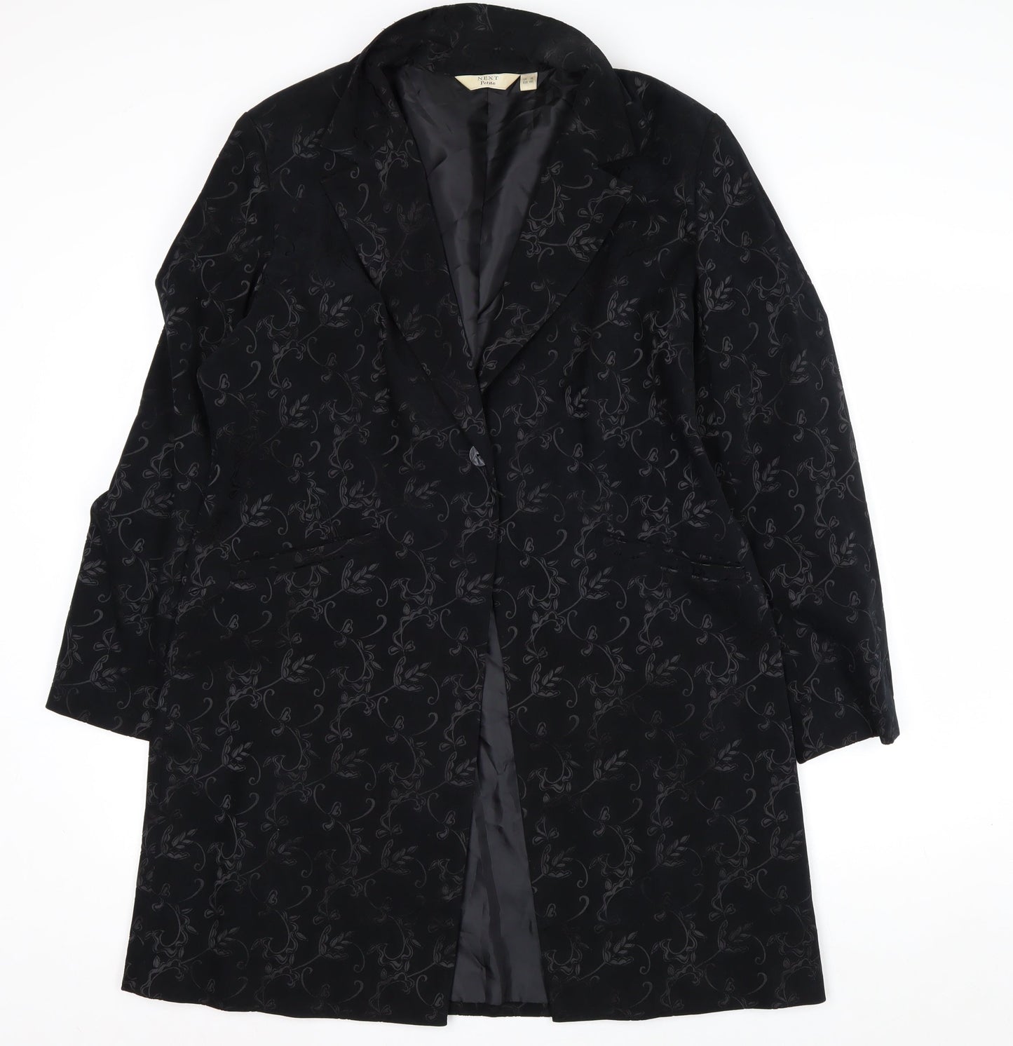 Next Petite Women's Black Floral Long Overcoat Size 16
