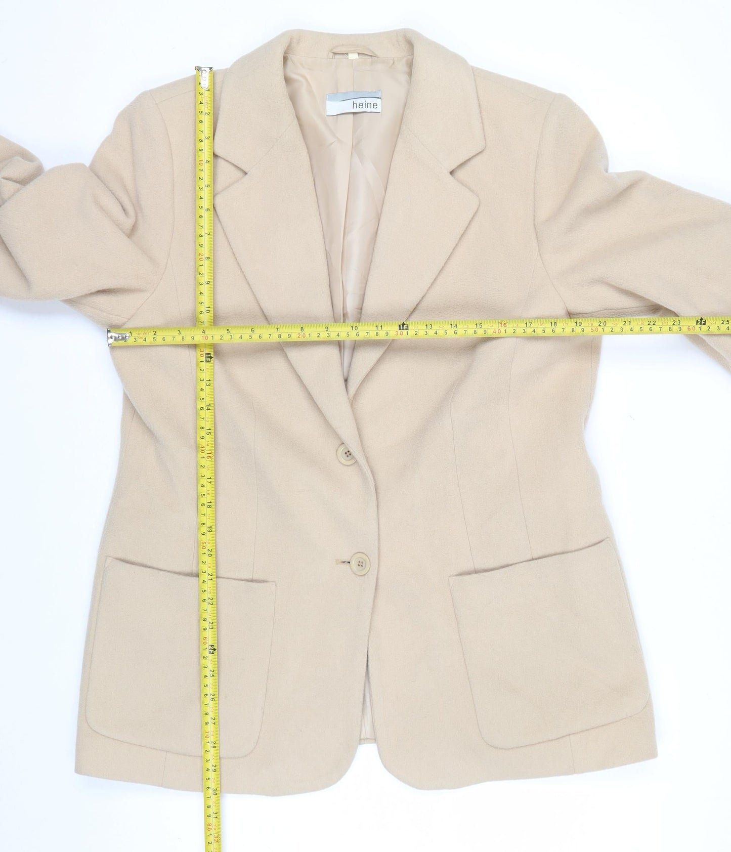 Heine Women Beige Wool Cashmere Single-Breasted Blazer Size 16