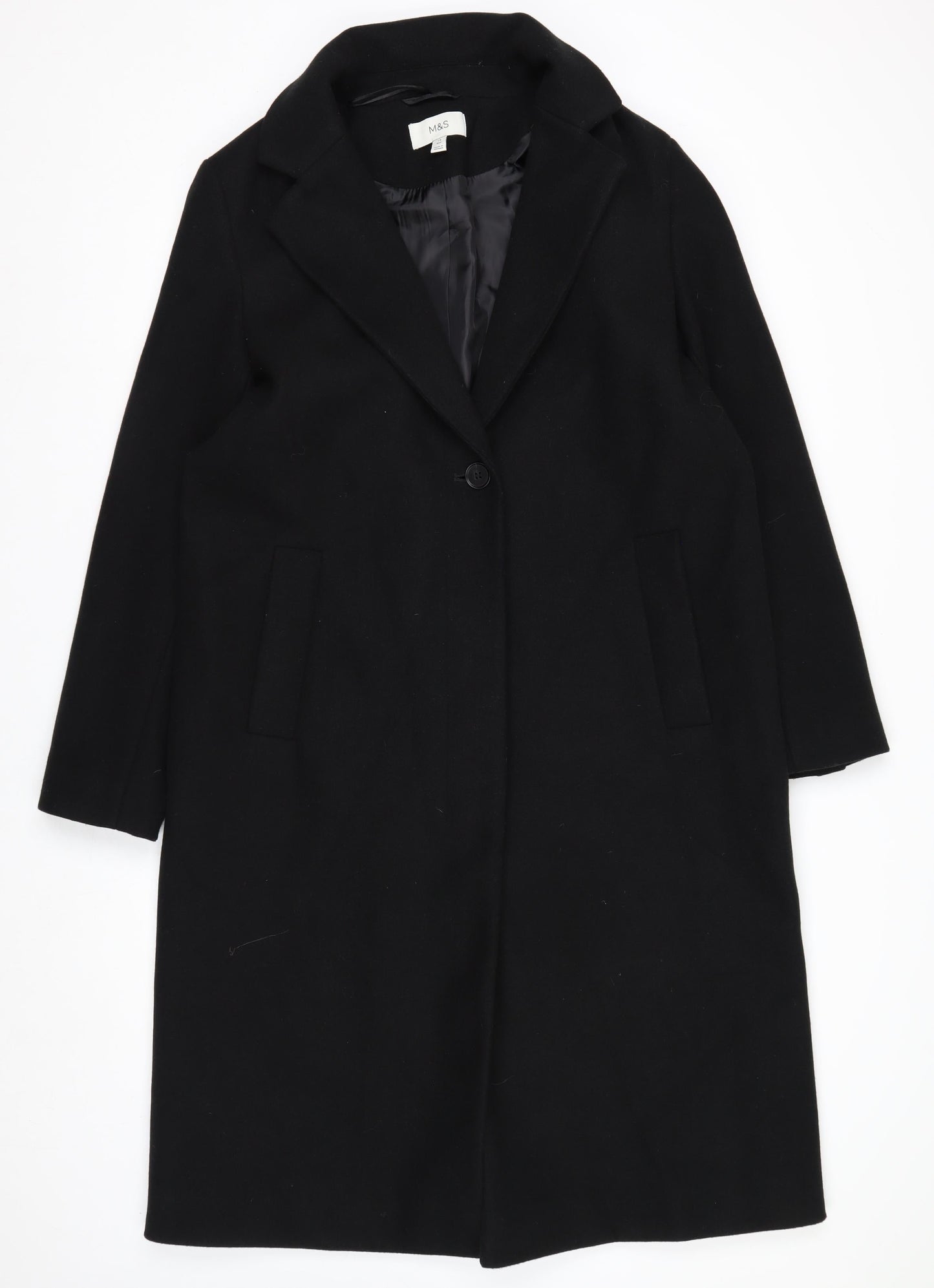 Marks and Spencer Women’s Black Long Overcoat Size 14 Regular Polyester