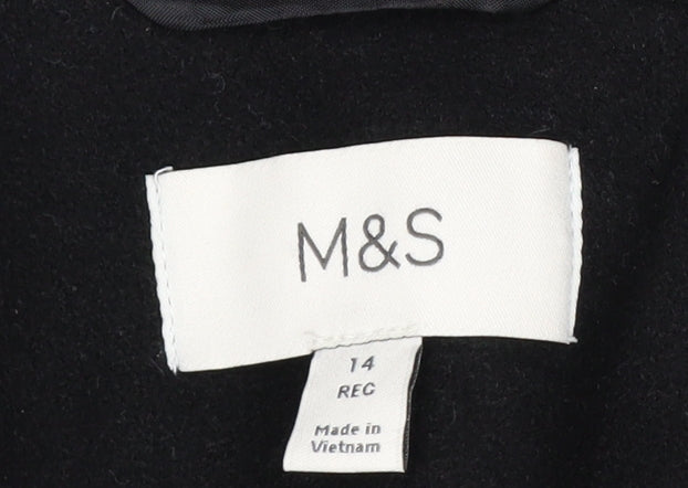 Marks and Spencer Women’s Black Long Overcoat Size 14 Regular Polyester