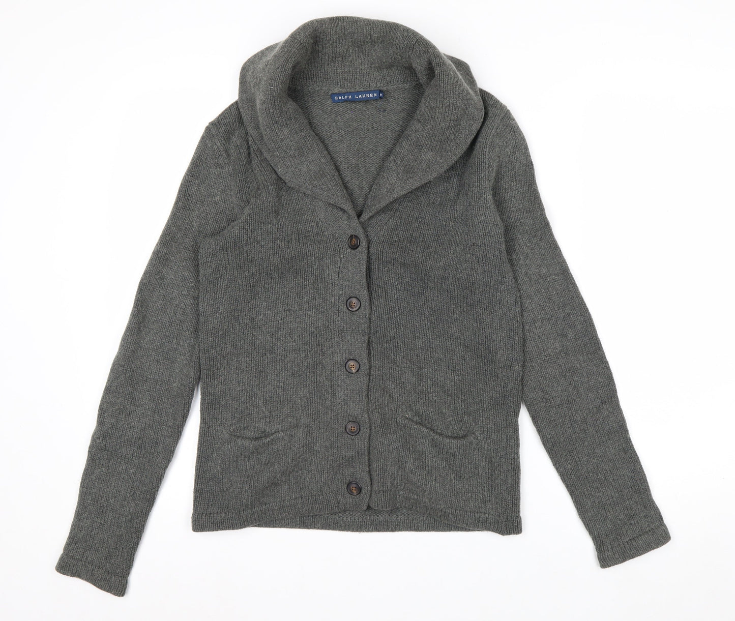 Ralph Lauren Women's Grey M Cardigan Cotton Cashmere Shawl Collar Knit