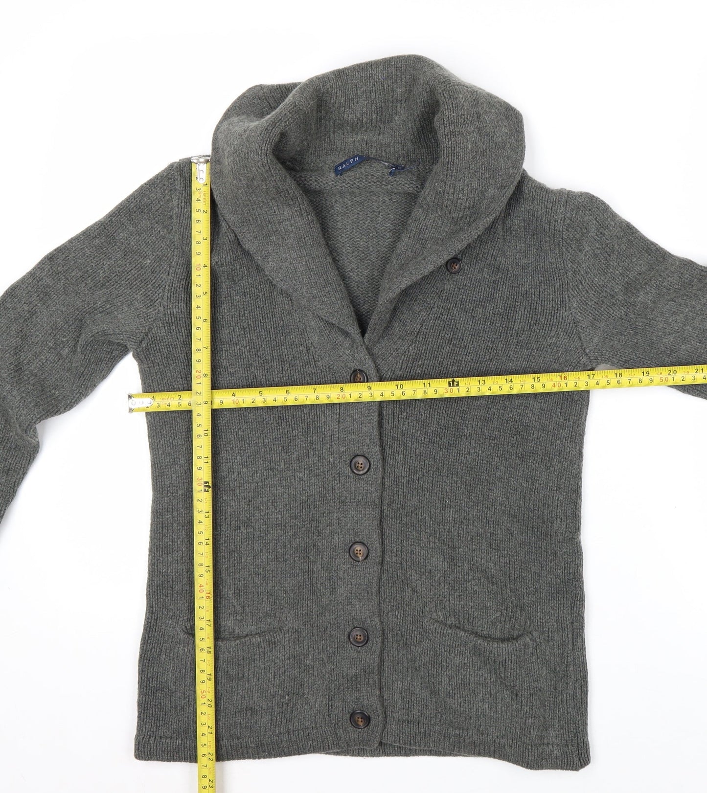 Ralph Lauren Women's Grey M Cardigan Cotton Cashmere Shawl Collar Knit