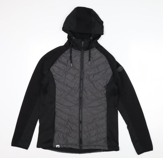 Trespass Women Black Grey Quilted Hooded Full Zip Jacket UK 12