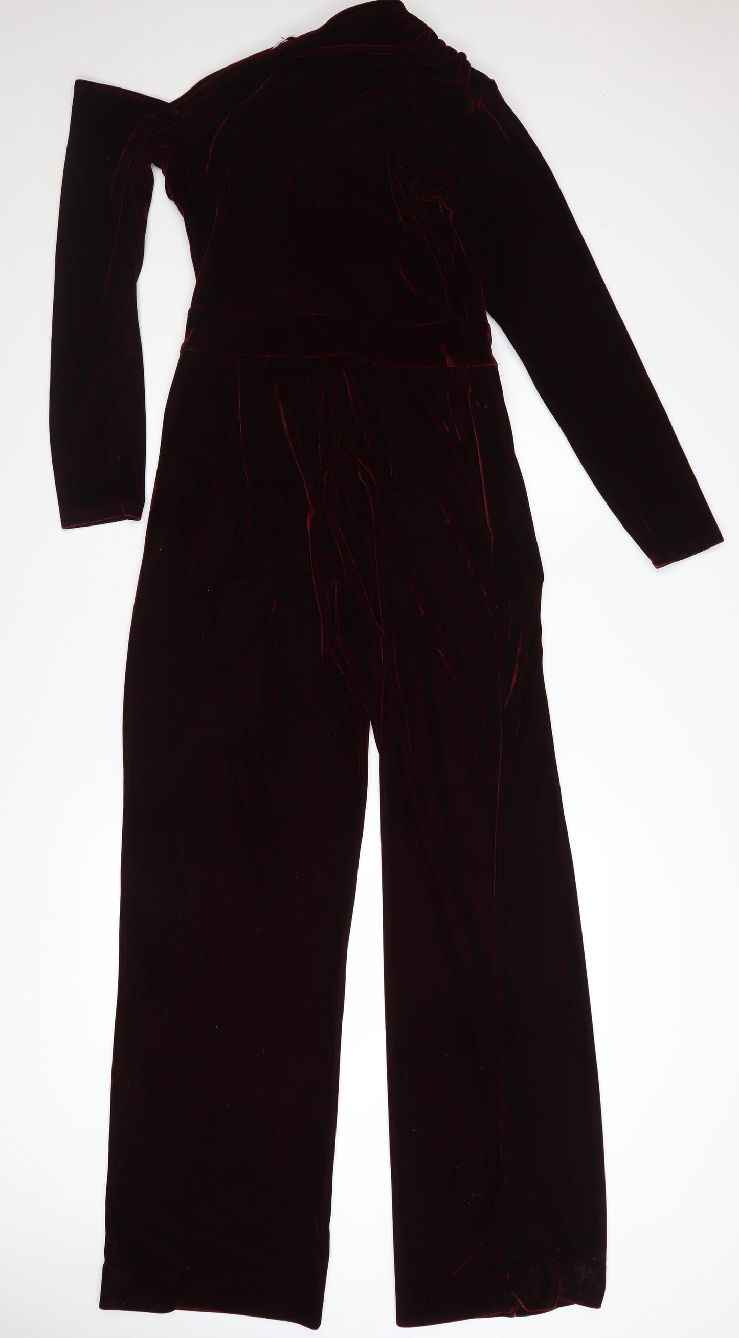 Reiss Womens Burgundy Velvet One Shoulder Jumpsuit UK 10