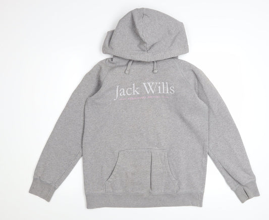 Jack Wills Womens Grey Pullover Hoodie UK 10 Cotton Blend Casual