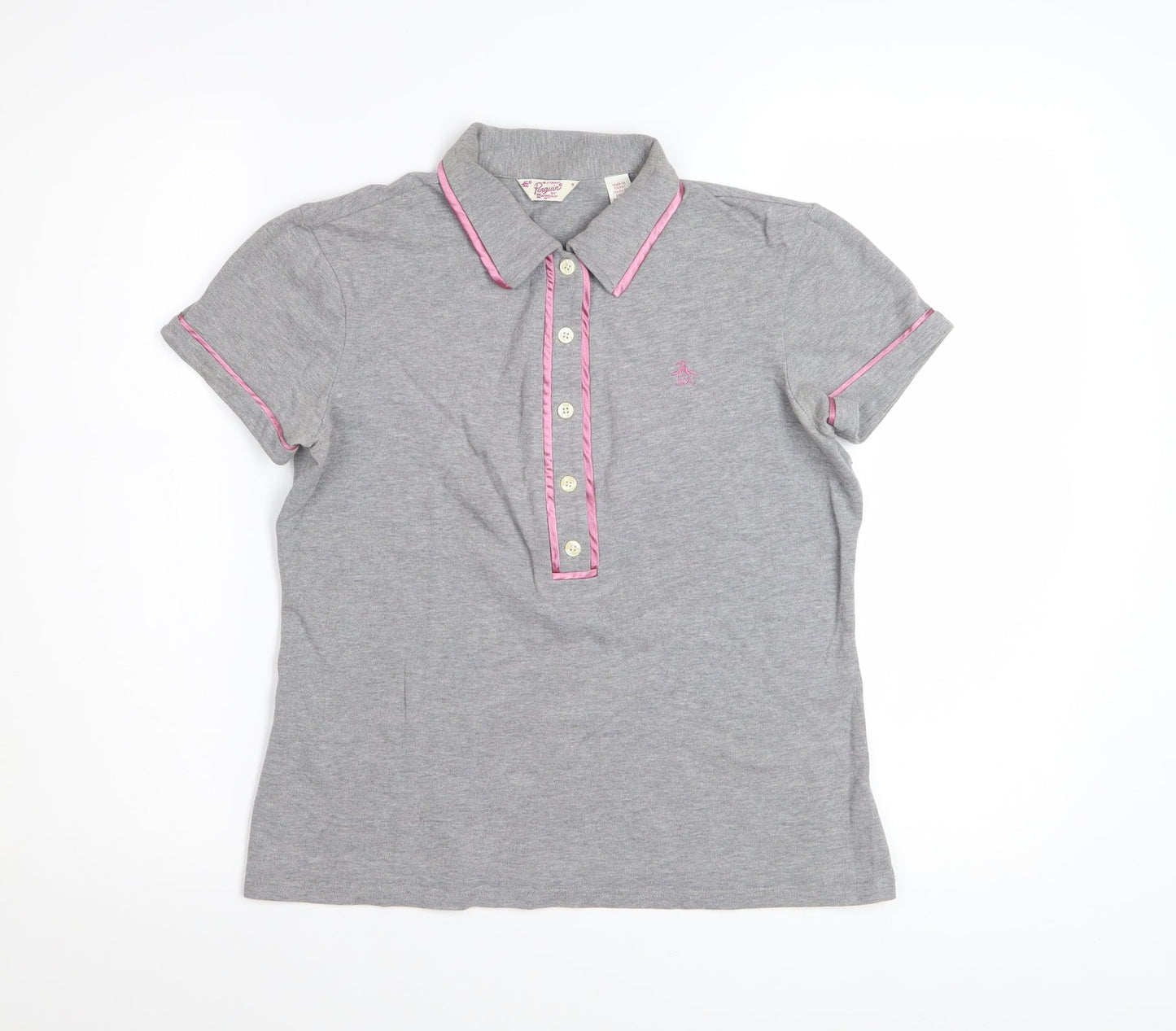 Original Penguin Women's Grey Polo Shirt Small Short Sleeve Cotton