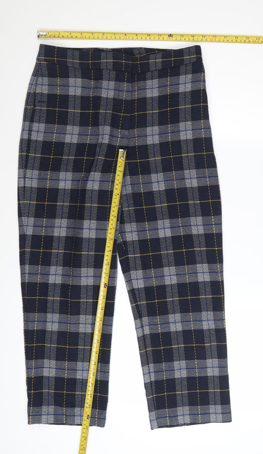 Marks and Spencer Women Blue Plaid Trousers Size 10 Straight Leg