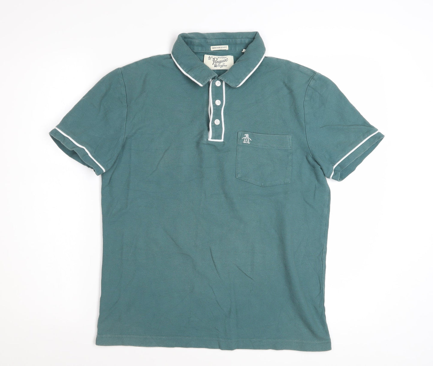 Original Penguin Men's Green Slim Fit Short Sleeve Polo Shirt M