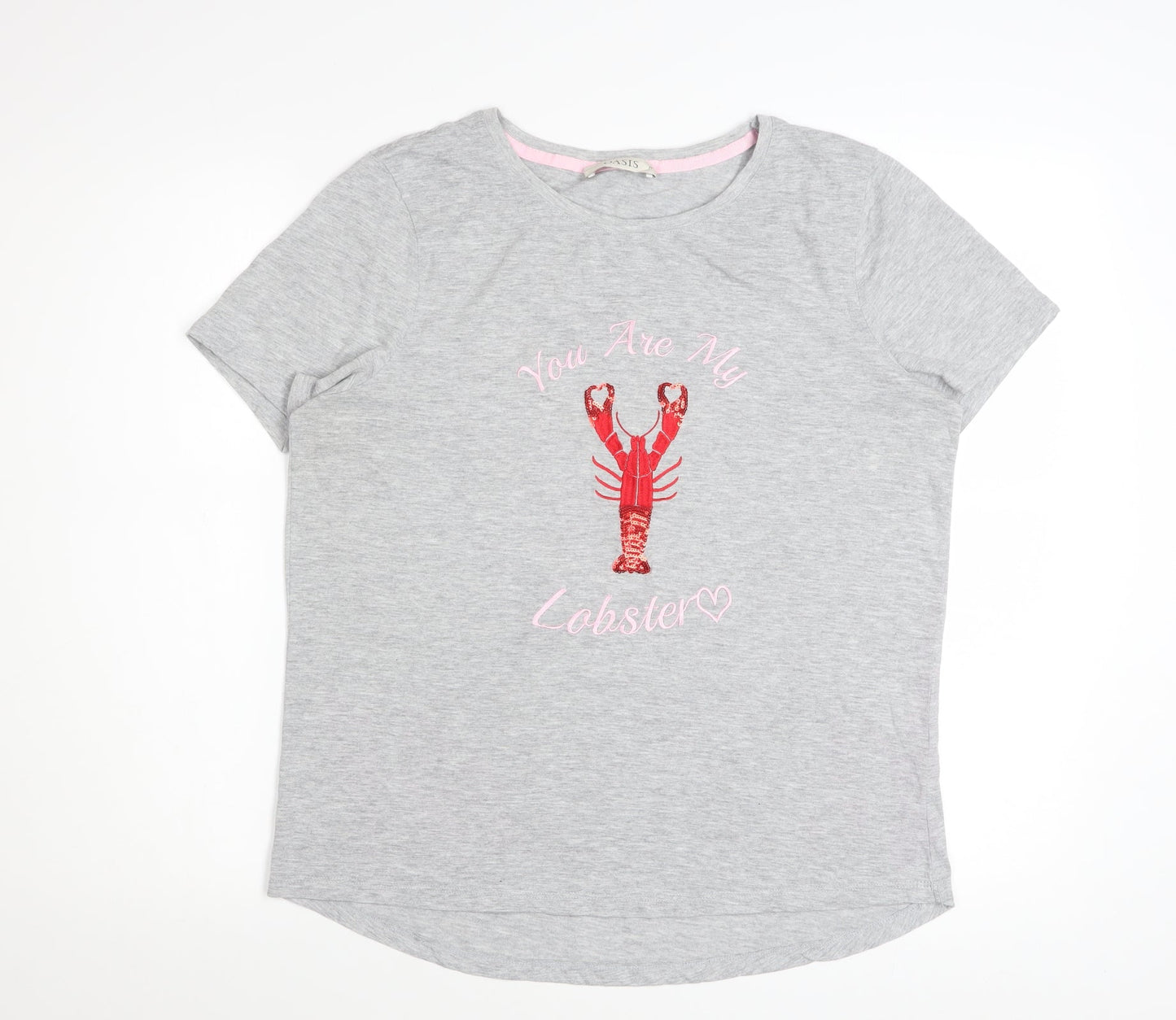 Oasis Women’s Grey Embroidered Lobster T-Shirt Size 12