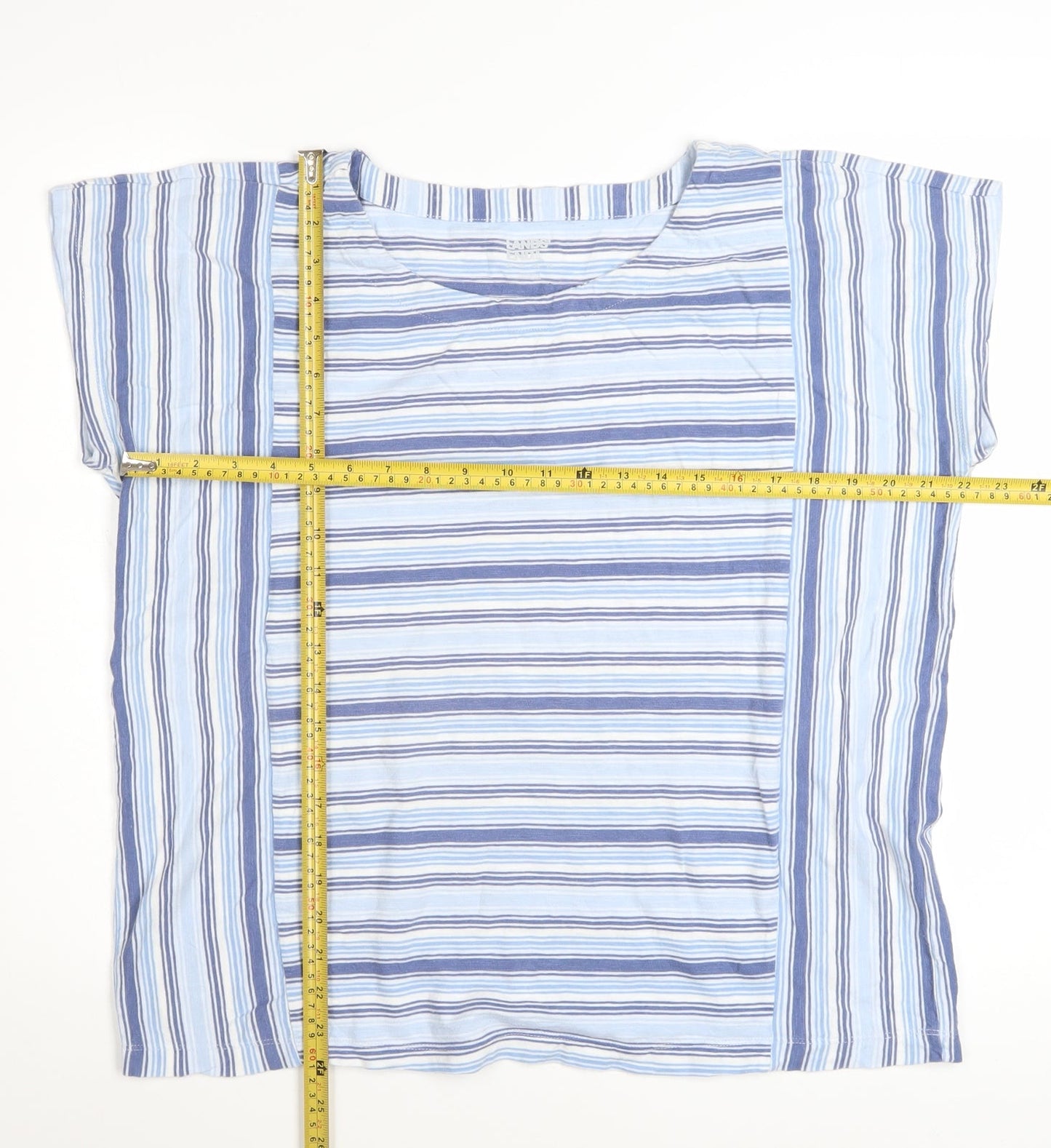 Lands' End Women's Blue Striped Cotton Short Sleeve T-Shirt M
