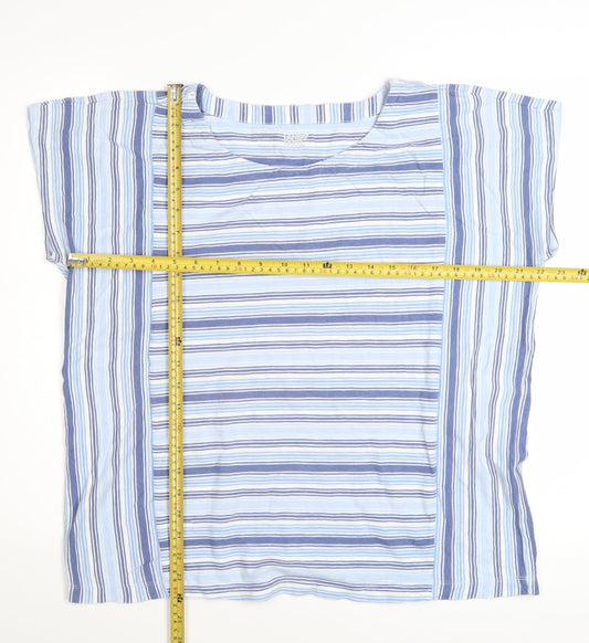 Lands' End Women's Blue Striped Cotton Short Sleeve T-Shirt M