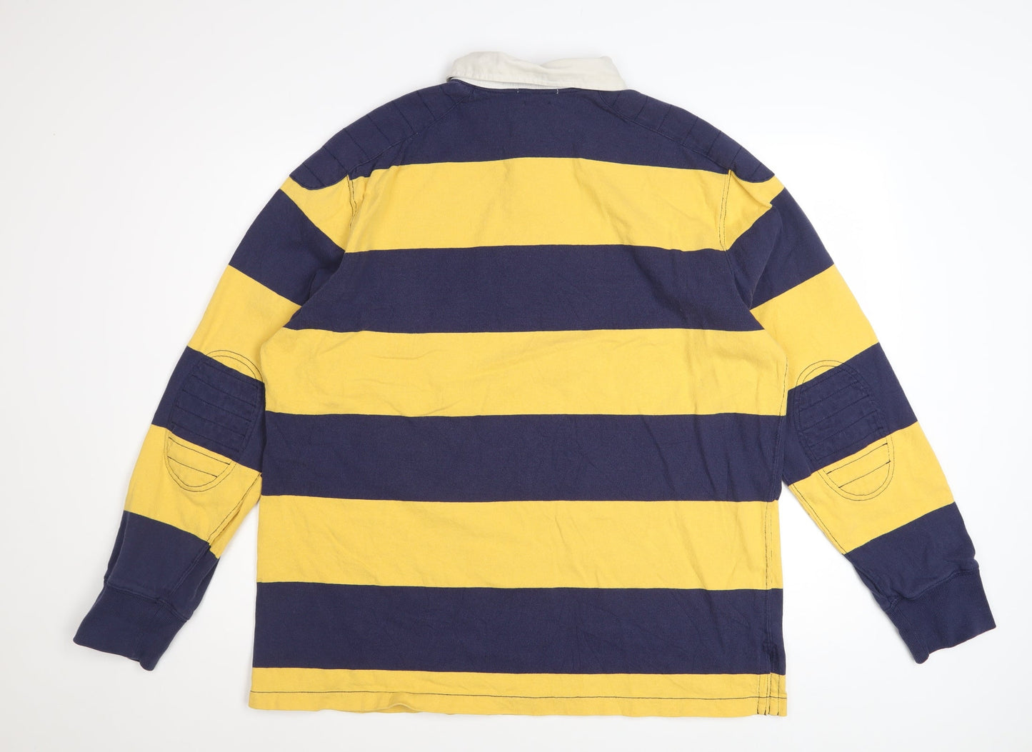 Ralph Lauren Men Yellow Blue Striped Long Sleeve Polo XL Cotton Custom Fit