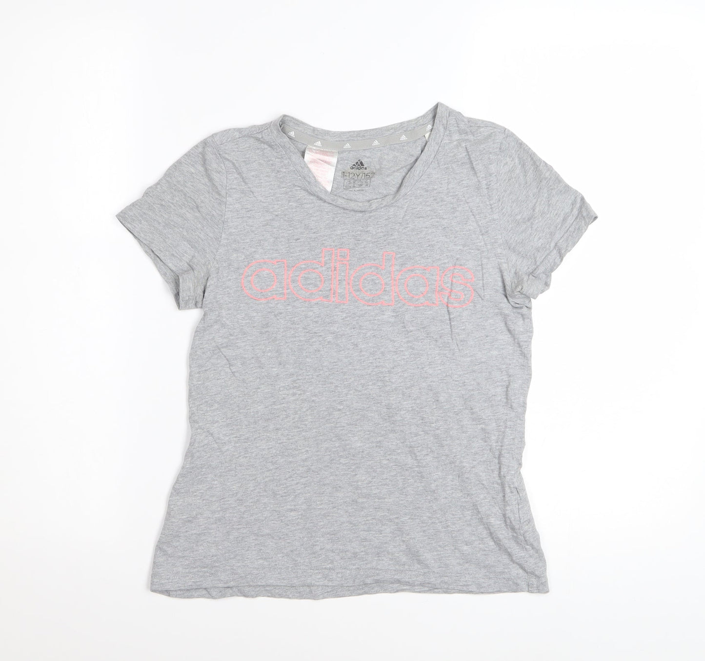 Adidas Girls Grey Logo Cotton T-Shirt 11-12 Years Casual Sportswear