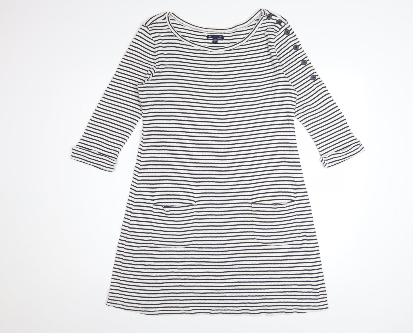 Gap Women’s White Striped Boat Neck 3/4 Sleeve Cotton Shift Dress M