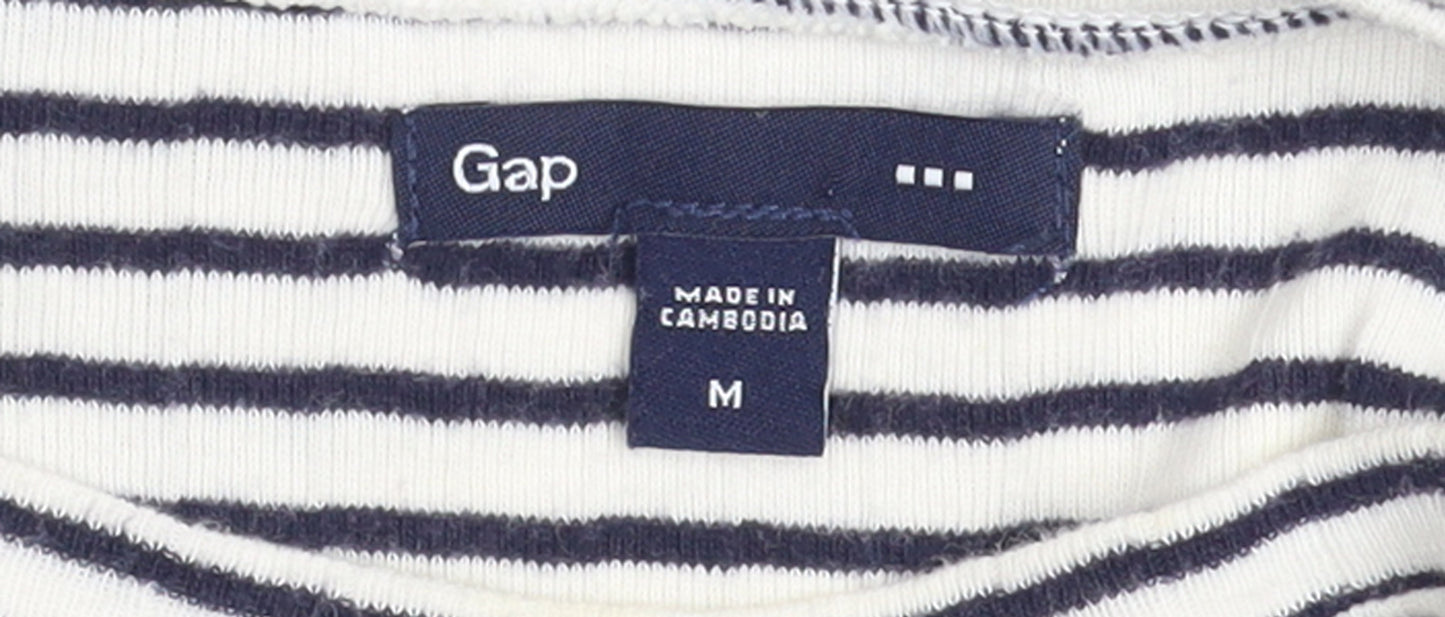 Gap Women’s White Striped Boat Neck 3/4 Sleeve Cotton Shift Dress M