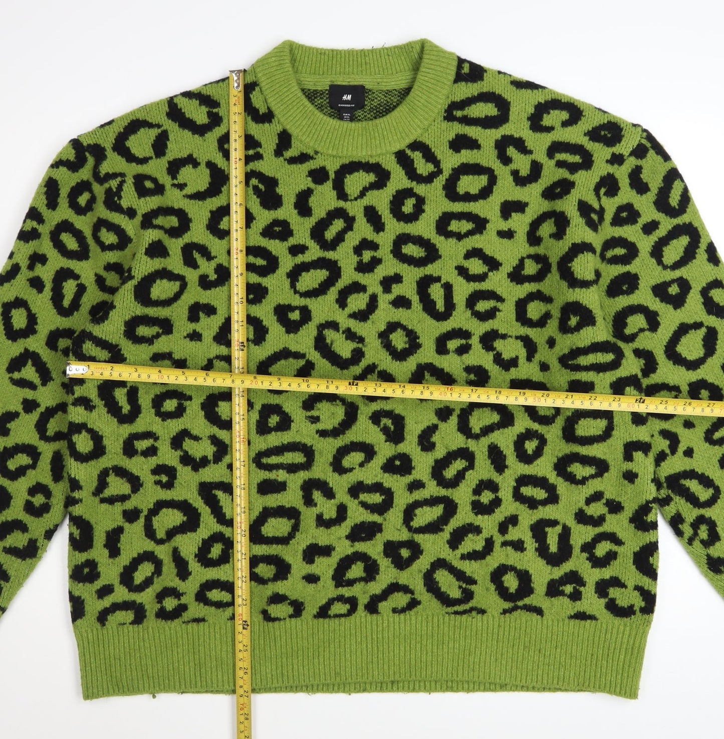 H&M Women’s Green Leopard Print Oversized Knit Jumper XL