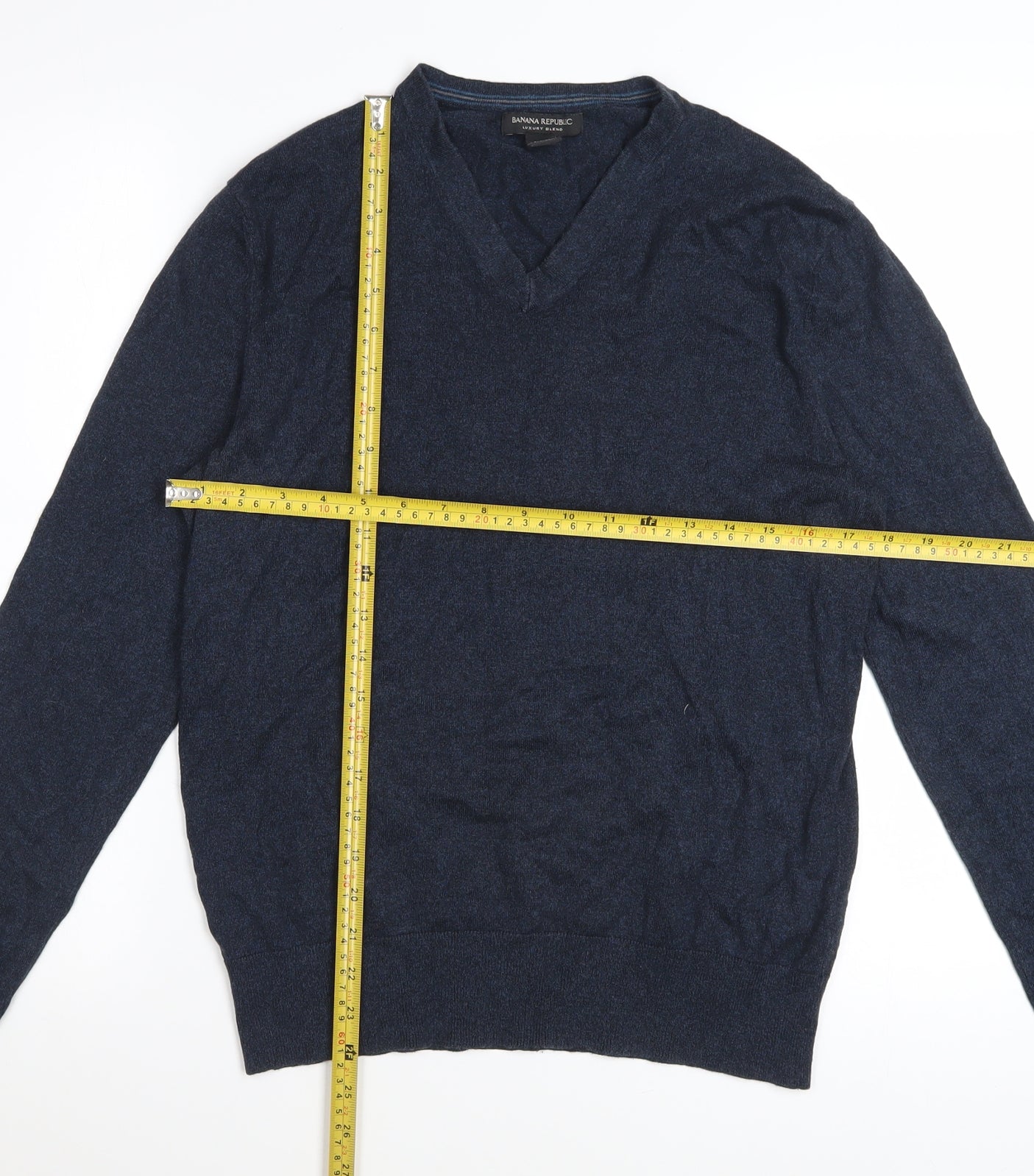 Banana Republic Men's Blue Silk Cotton Cashmere V-Neck Jumper S