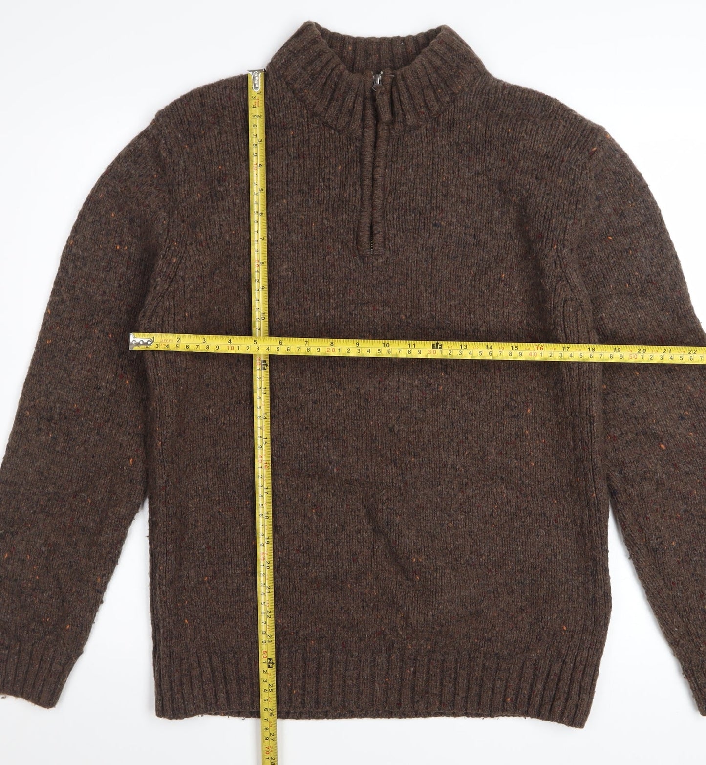 World Republic Men's Brown Wool 1/4 Zip Jumper Size L
