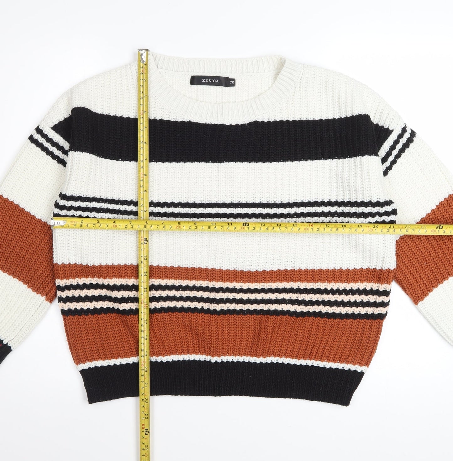 Zesica Women's Multicoloured Striped Knit Pullover Jumper M