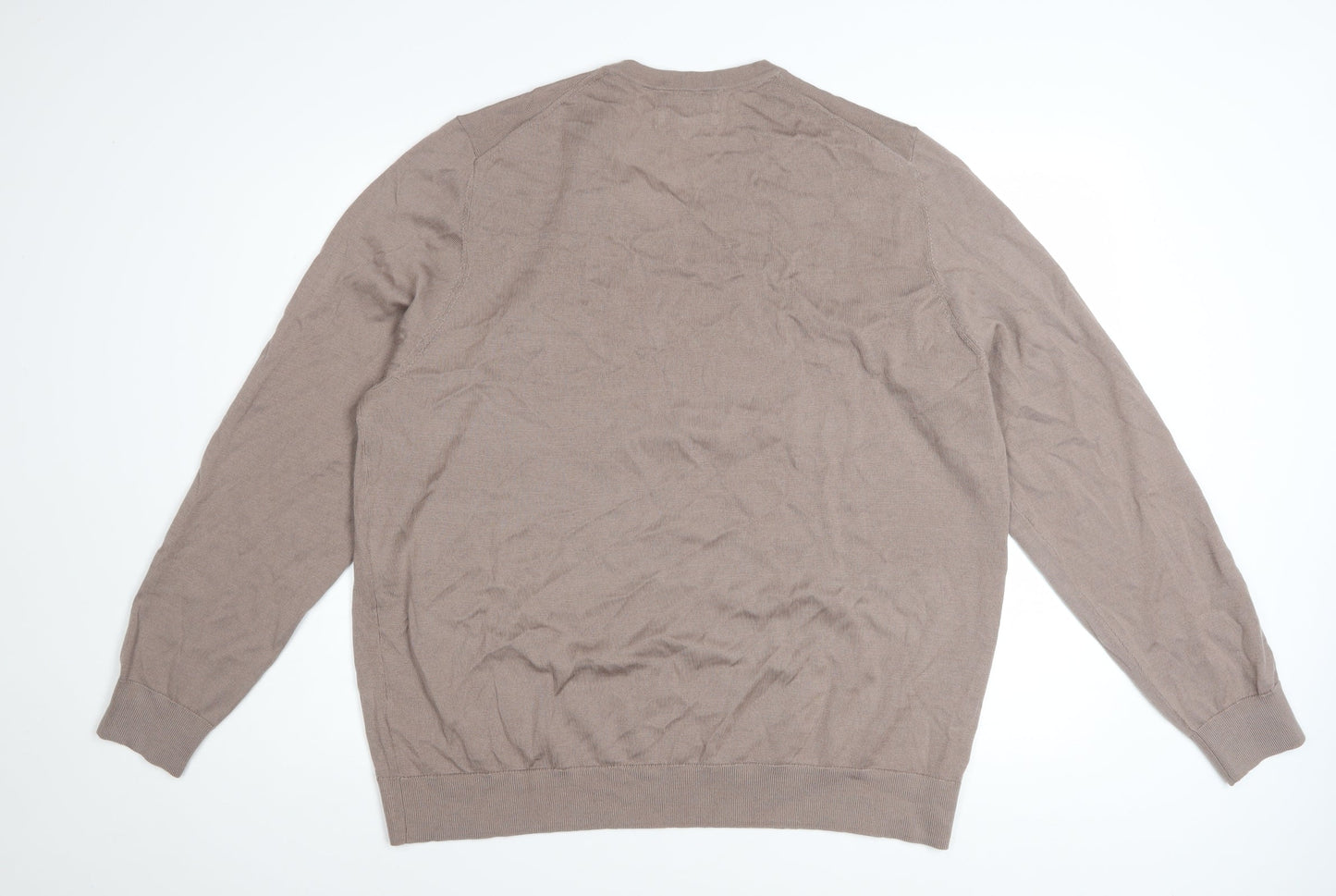 Marks and Spencer Men’s Beige 2XL V-Neck Merino Wool Jumper