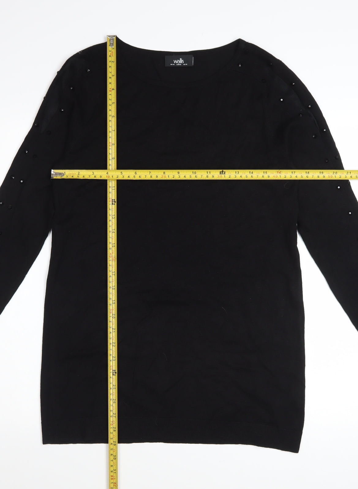 Wallis Women’s Black Size 14 Shift Dress Beaded Long Sleeve Knit