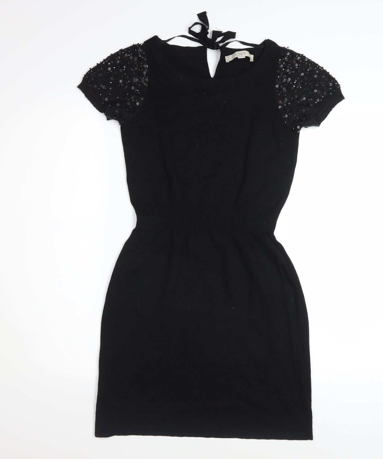 LOFT Women's Black Sequin Short Sleeve Bodycon Dress XS