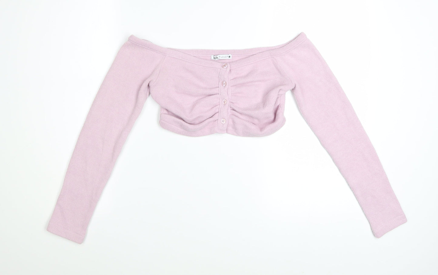 Zara Womens Pink Cropped Off Shoulder Knit Blouse Size S