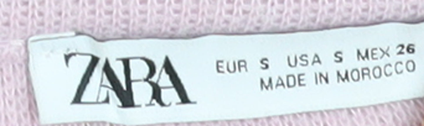 Zara Womens Pink Cropped Off Shoulder Knit Blouse Size S