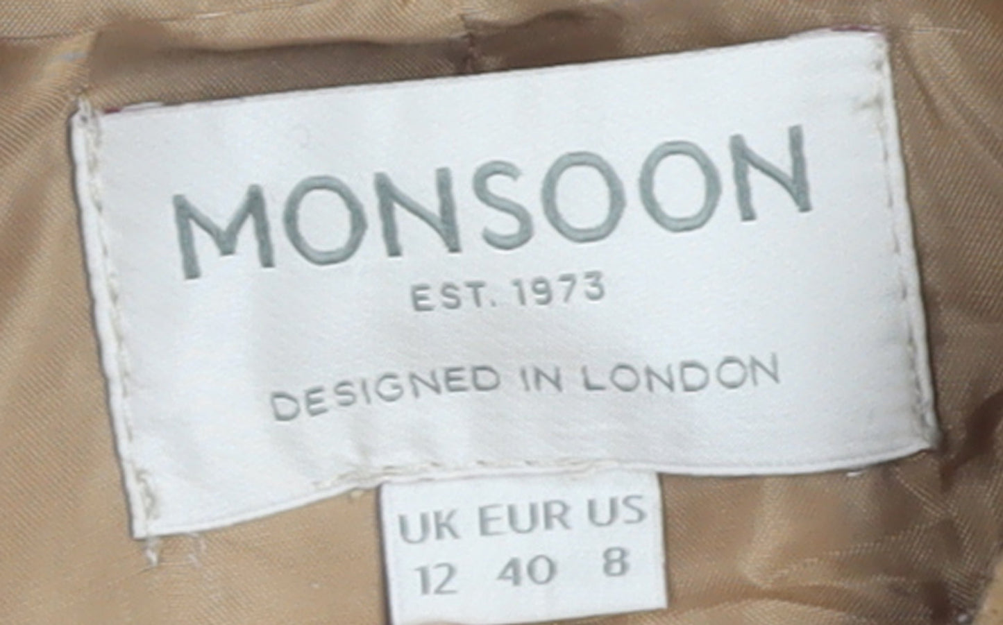 Monsoon Women’s Beige Wool Blend Long Overcoat Size 12