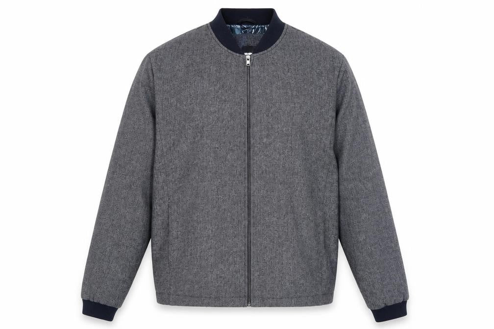 Remus Uomo Men’s Grey Bomber Jacket M Full Zip Stretch Casual