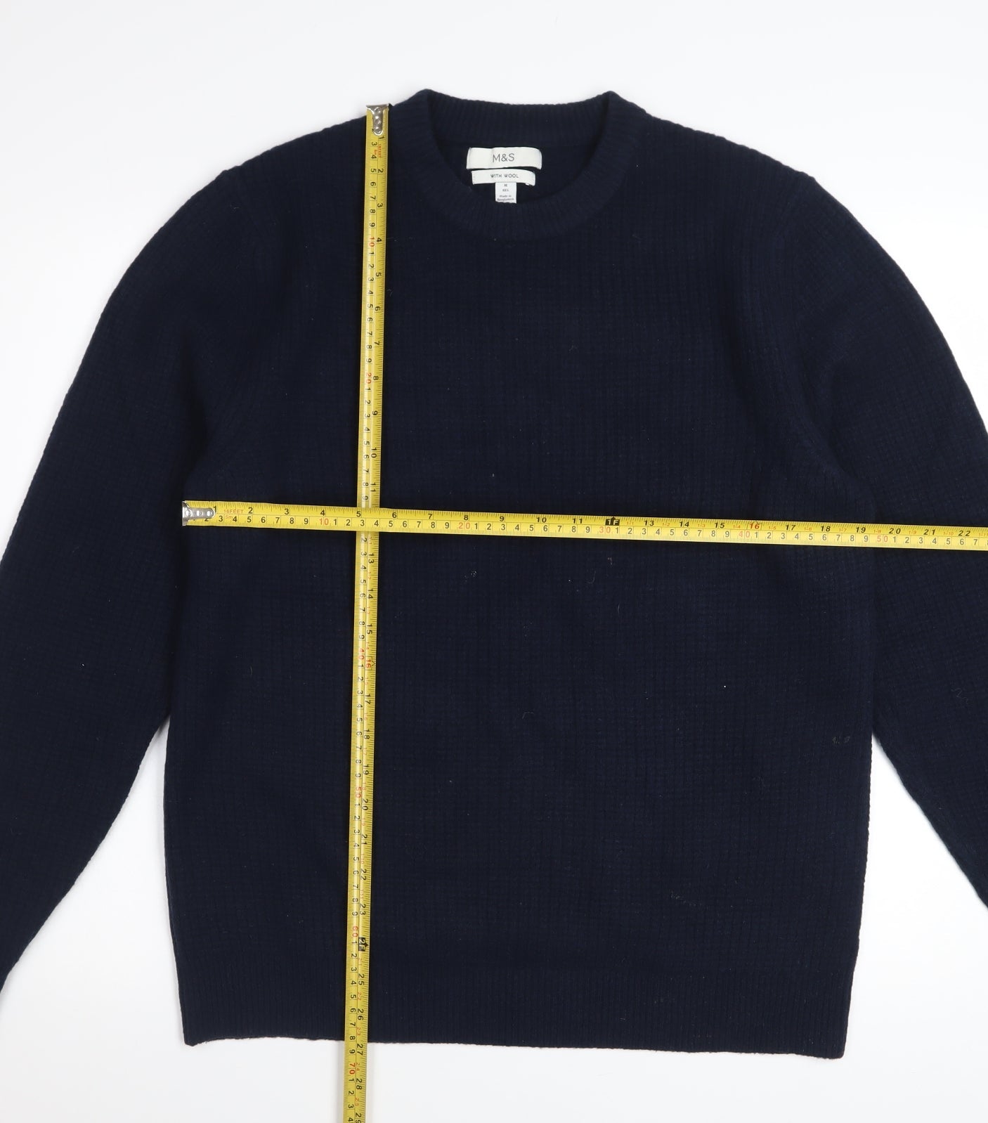 Marks and Spencer Men's Blue Wool Blend Crew Neck Jumper Size M
