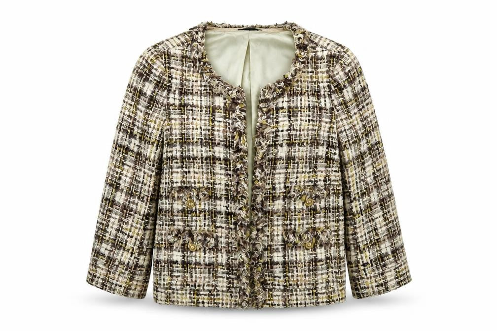 Front view of J.Crew Women’s Multicoloured Tweed Blazer Jacket, size UK 10