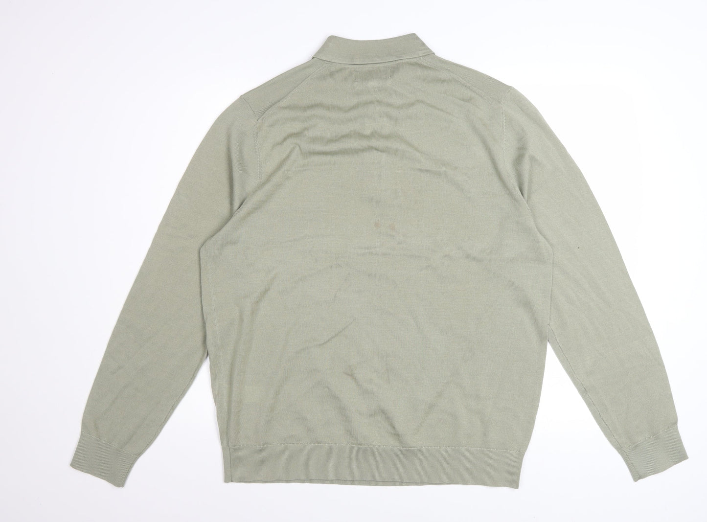 Marks and Spencer Autograph Men's Green Merino Wool Long Sleeve Polo Large
