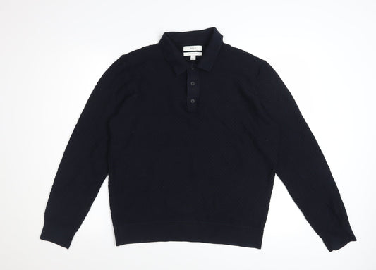 Marks and Spencer Men's Navy Long Sleeve Cotton Modal Polo L