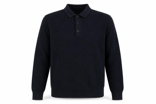 Marks and Spencer Men's Navy Long Sleeve Cotton Modal Polo L